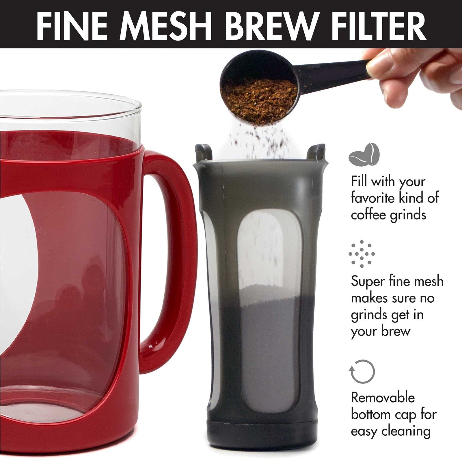 Primula Burke 6-Cup Cold Brew Coffee Maker, Red, 1.6 Qt, Dishwasher Safe