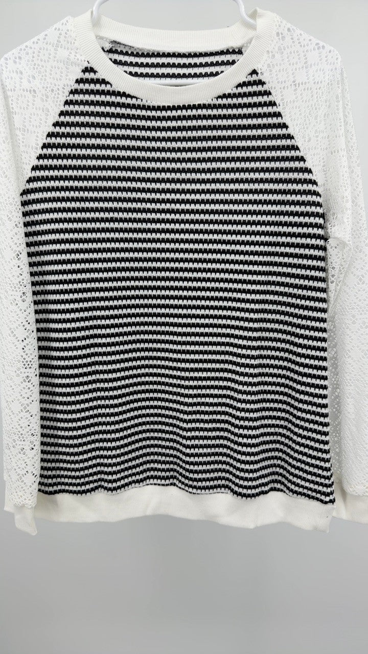 Striped Lace Raglan Sleeve Blouse