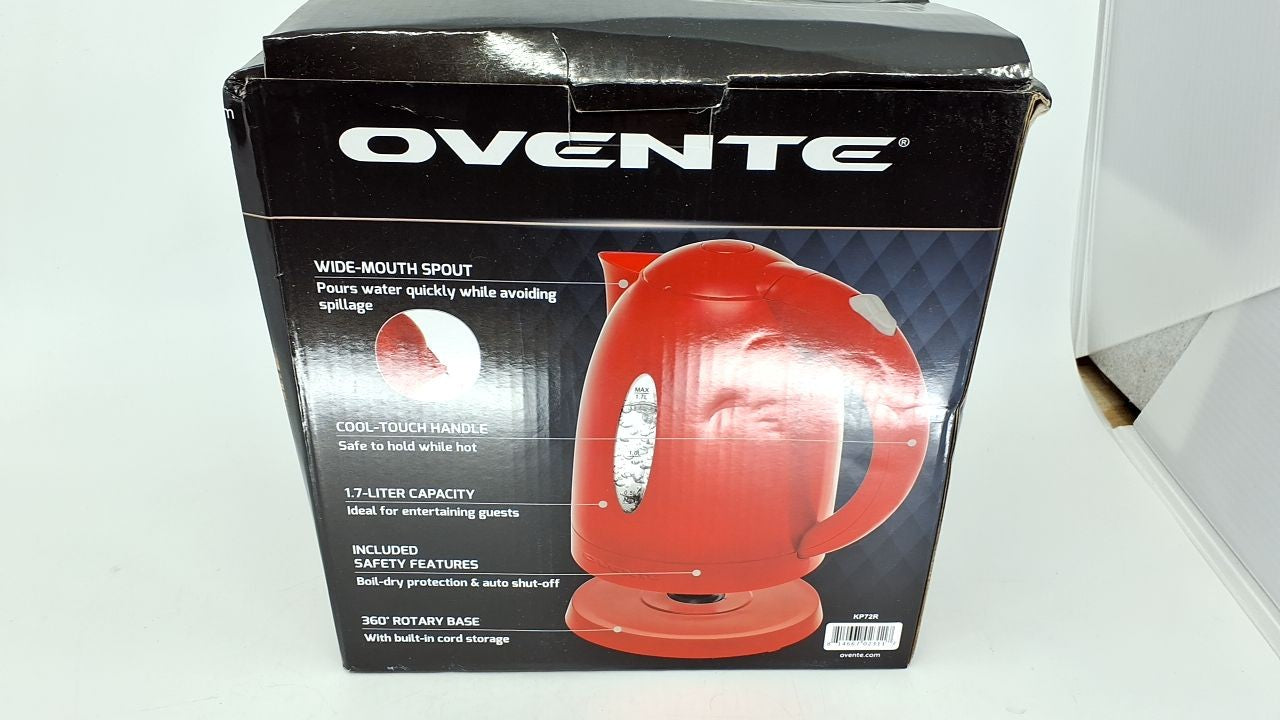 OVENTE 1.7L Fast Boiling Kettle, Red, BPA Free, Removable Filter, Auto Shut-Off