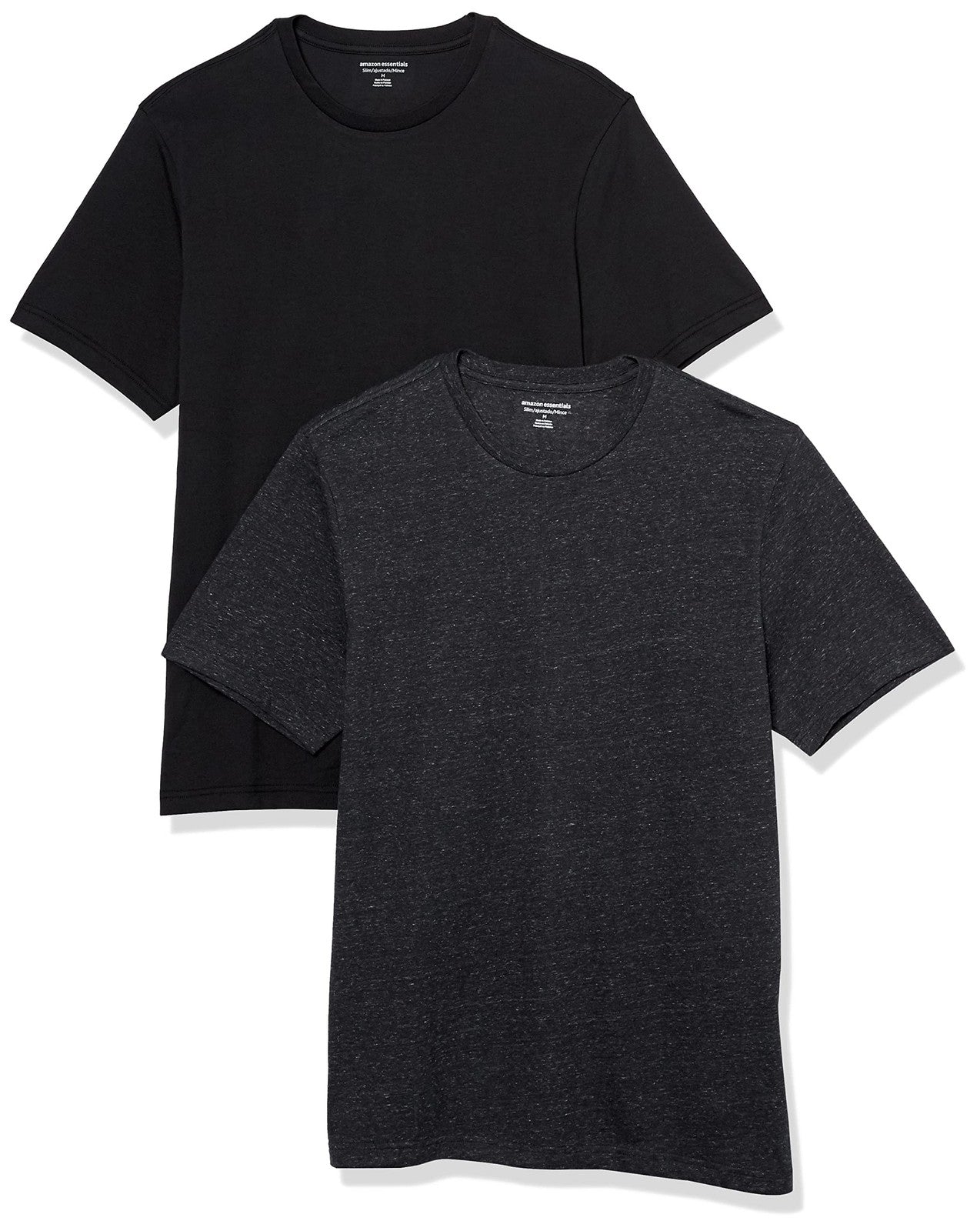 Short Sleeve T-Shirts for Men, Slim-Fit, 2-Pack, Black/Charcoal Heather, M