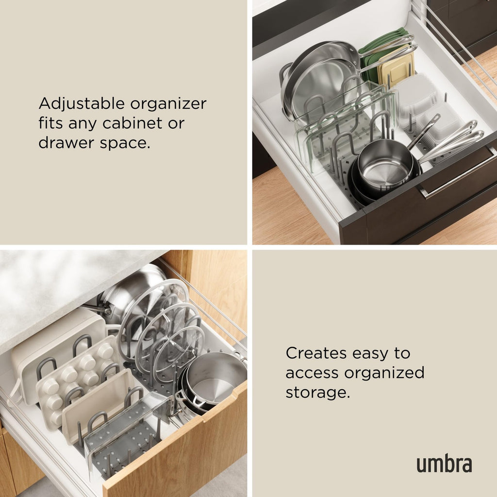 Adjustable Kitchen Drawer Organizer Tray - Peggy, Grey, for Utensils & More