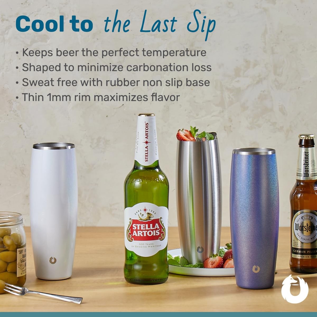 Elegant 23.9oz Stainless Steel Beer Glass - Vacuum Insulated, Lid Included