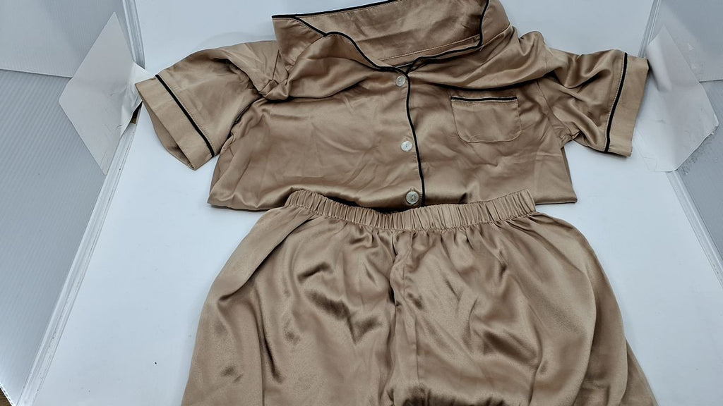 Summer Pajamas Set for Girls Size 10 Satin Button Down Apricot
