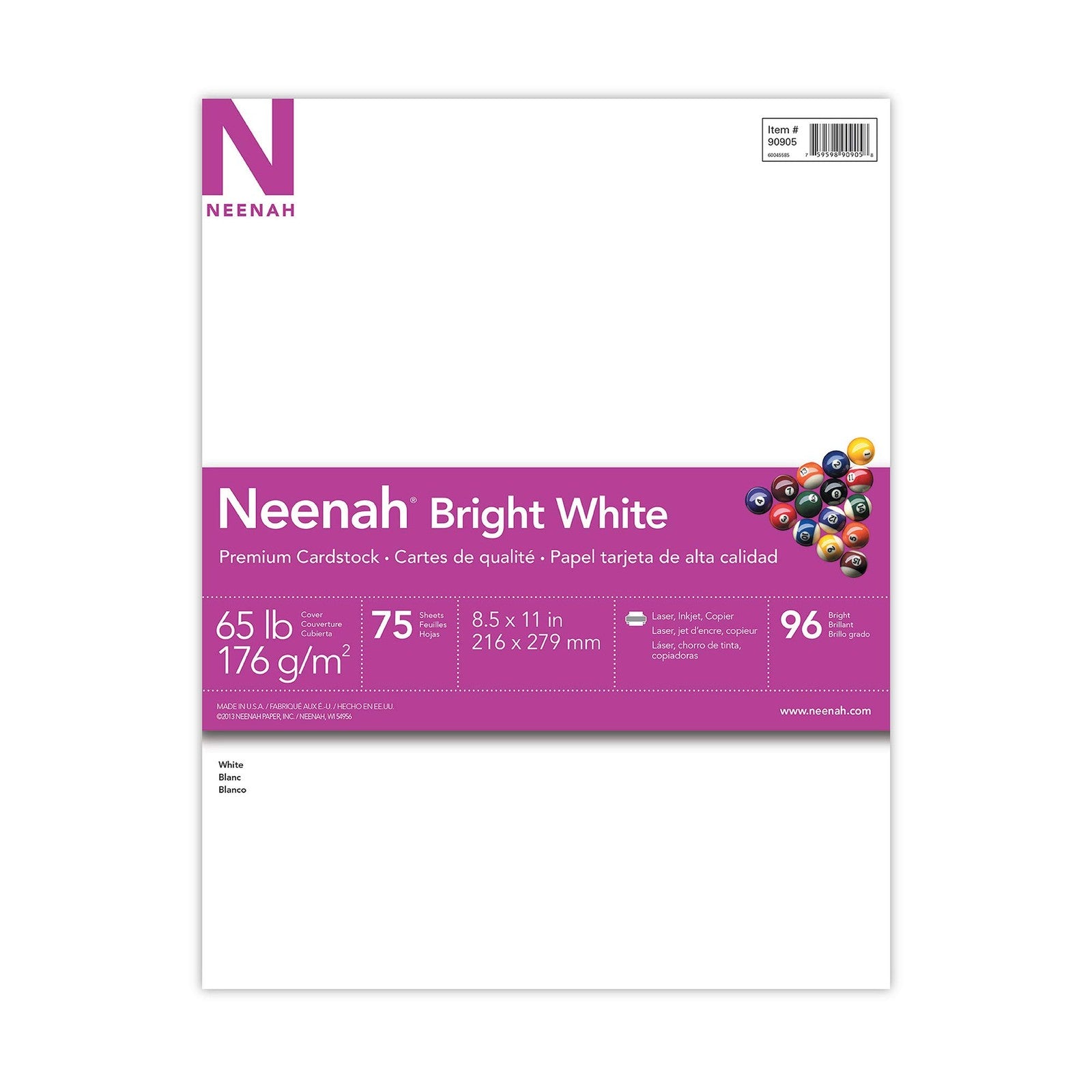 Neenah Cardstock 8.5x11 65 lb White 75 Sheets Smooth Finish