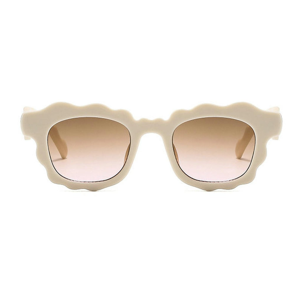 Beige Square Sunglasses w/ Irregular Wave-Shaped Frames for Women & Men