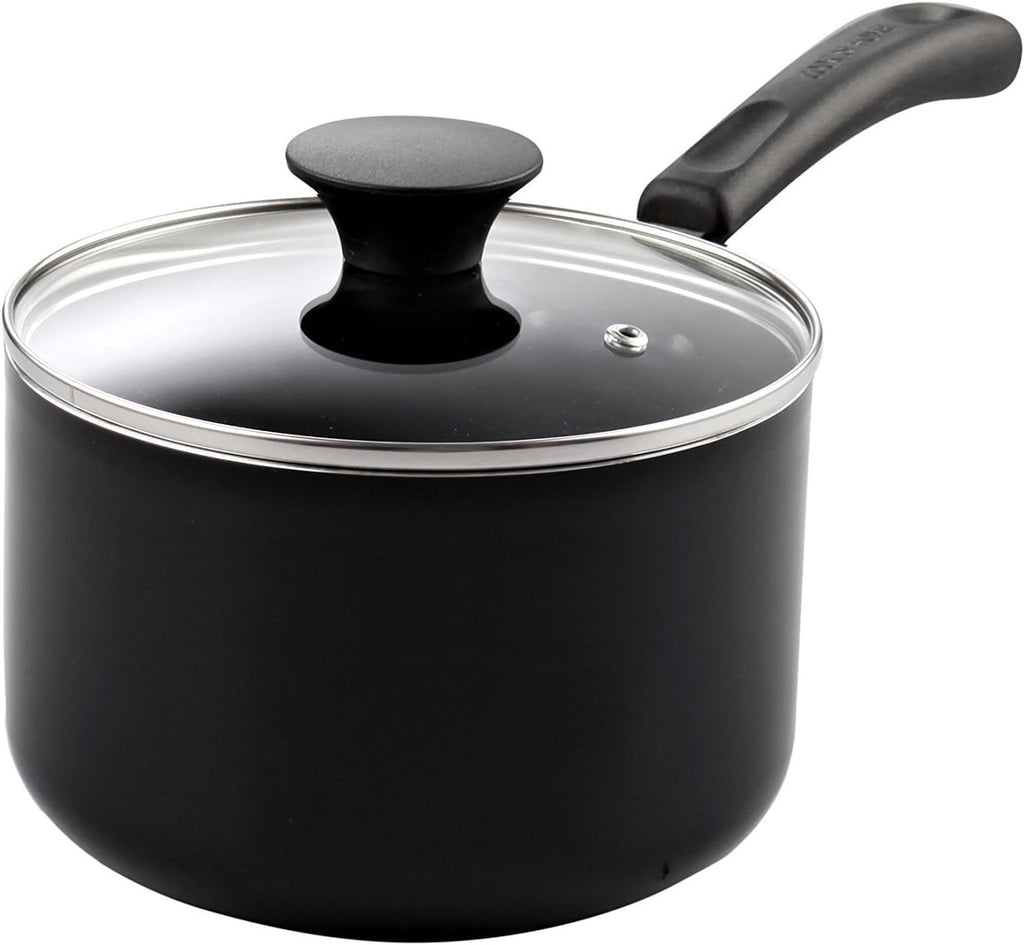 2-Qt Nonstick Saucepan w/ Glass Lid, Black Aluminum Cookware