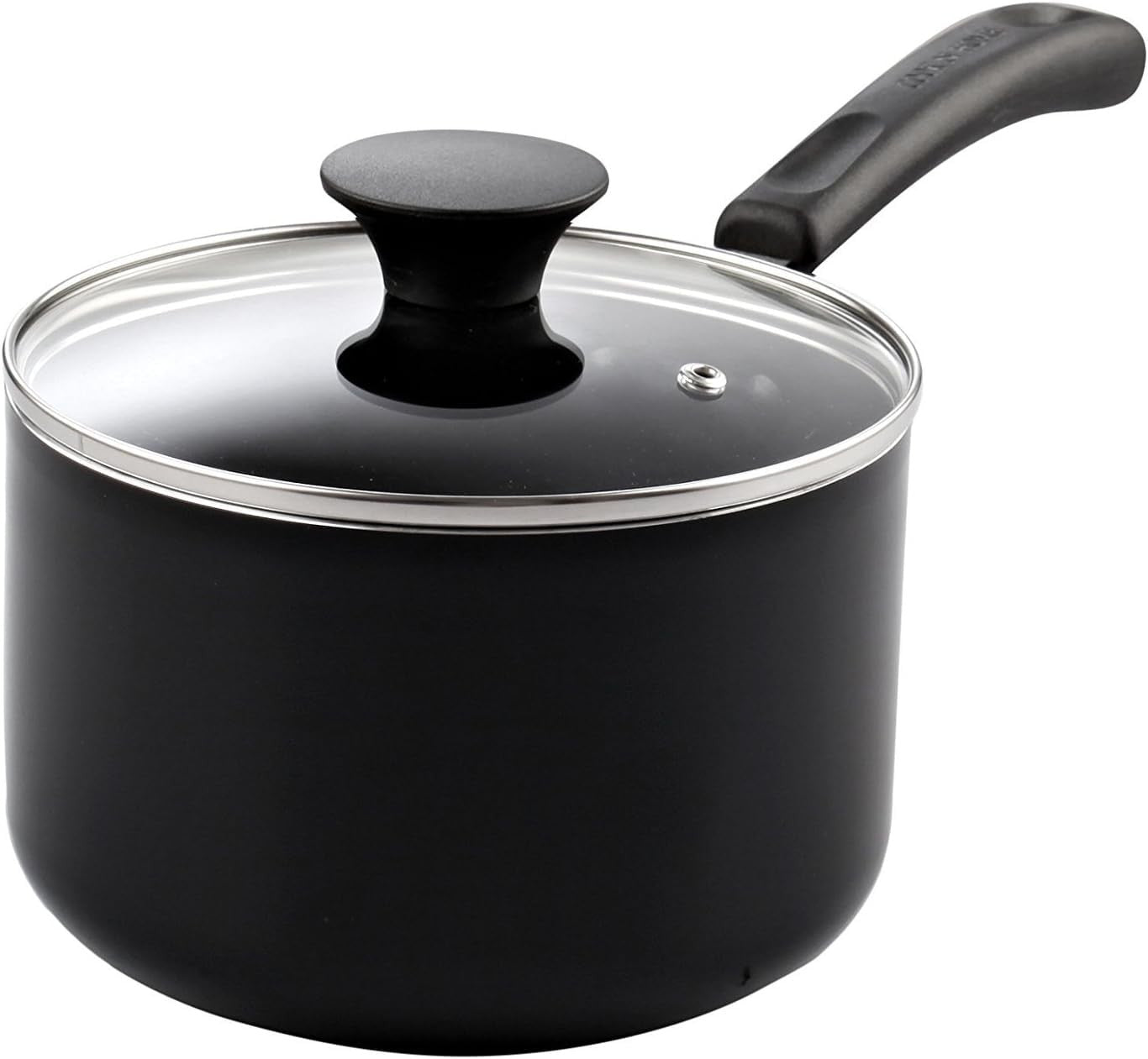 2-Qt Nonstick Saucepan w/ Glass Lid, Black Aluminum Cookware