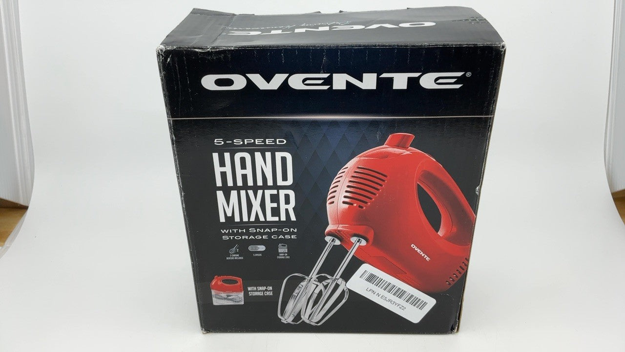 OVENTE Red Hand Mixer HM151R, 150W, 5-Speed w/ Stainless Steel Whisks
