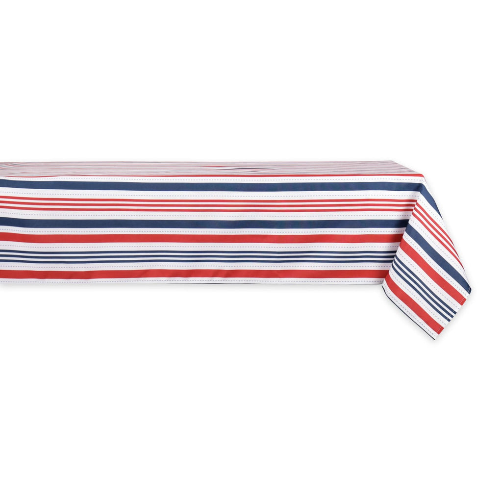 Patriotic Stripes Tablecloth 60x84 Red White Blue Waterproof Polyester