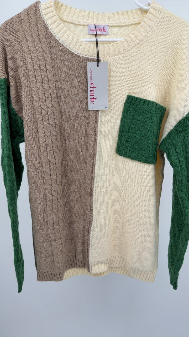 Color Block Round Neck Long Sleeve Sweater