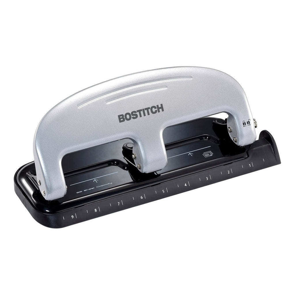 Bostitch 3-Hole Punch, 20 Sheet Capacity, Durable Metal, Gray