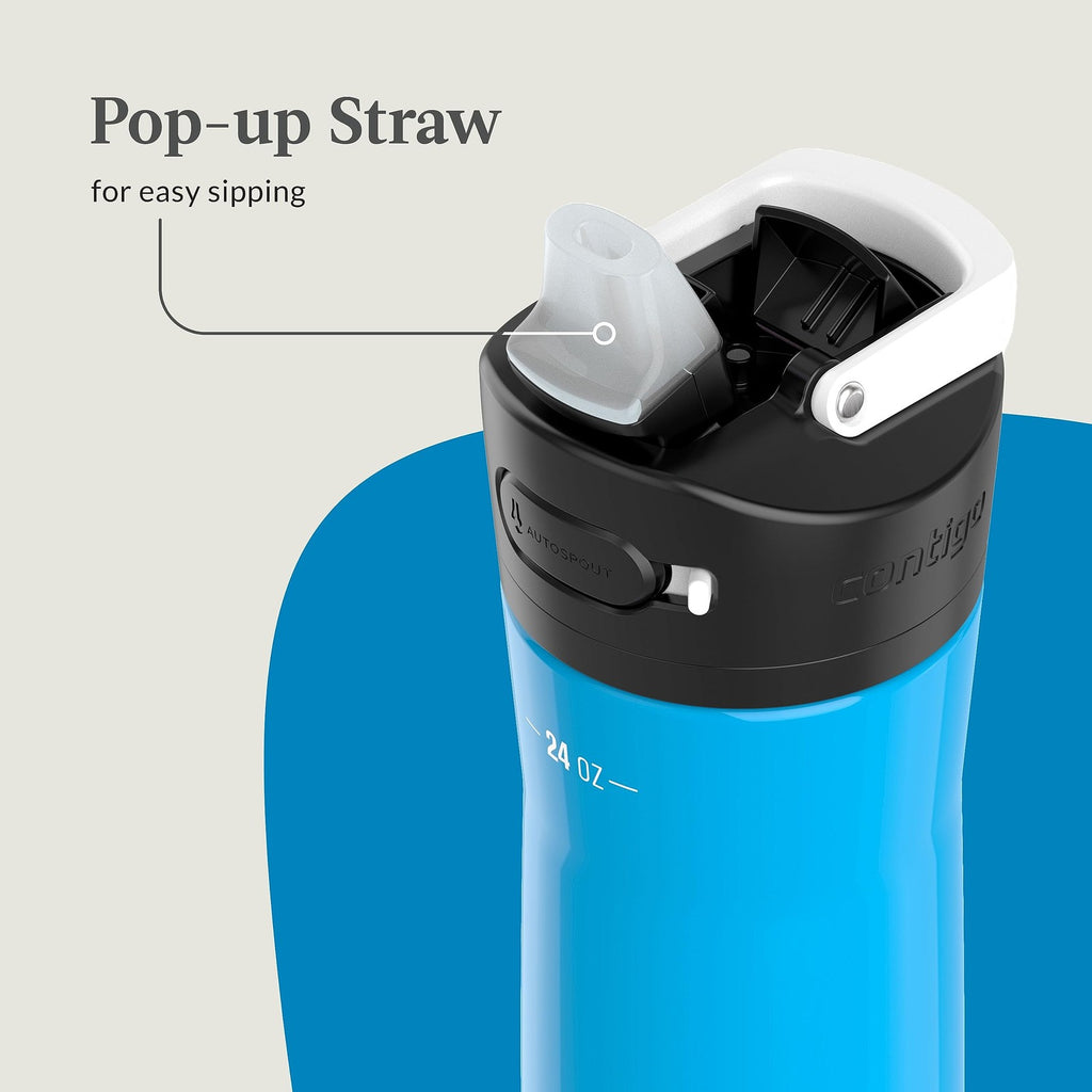 Contigo Ashland 2.0 Water Bottle 24oz, Interchangeable Lid, Blue Poppy