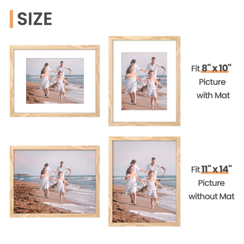11x14 Picture Frame Set of 5, Natural, Gallery Display Frames