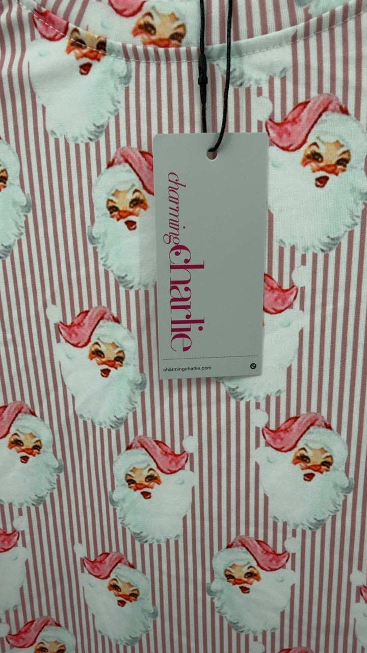 Santa Print Long Sleeve Top and Pants Lounge Set