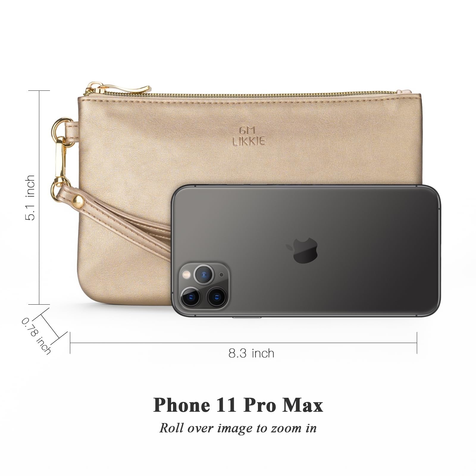 Gold Faux Leather Wristlet Purse w/ Detachable Strap for Women