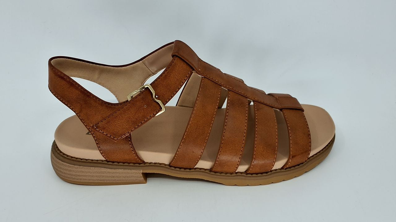 Dr. Scholl's Shoes Womens A OK Flat Sandal Brown Smooth 9.5 M