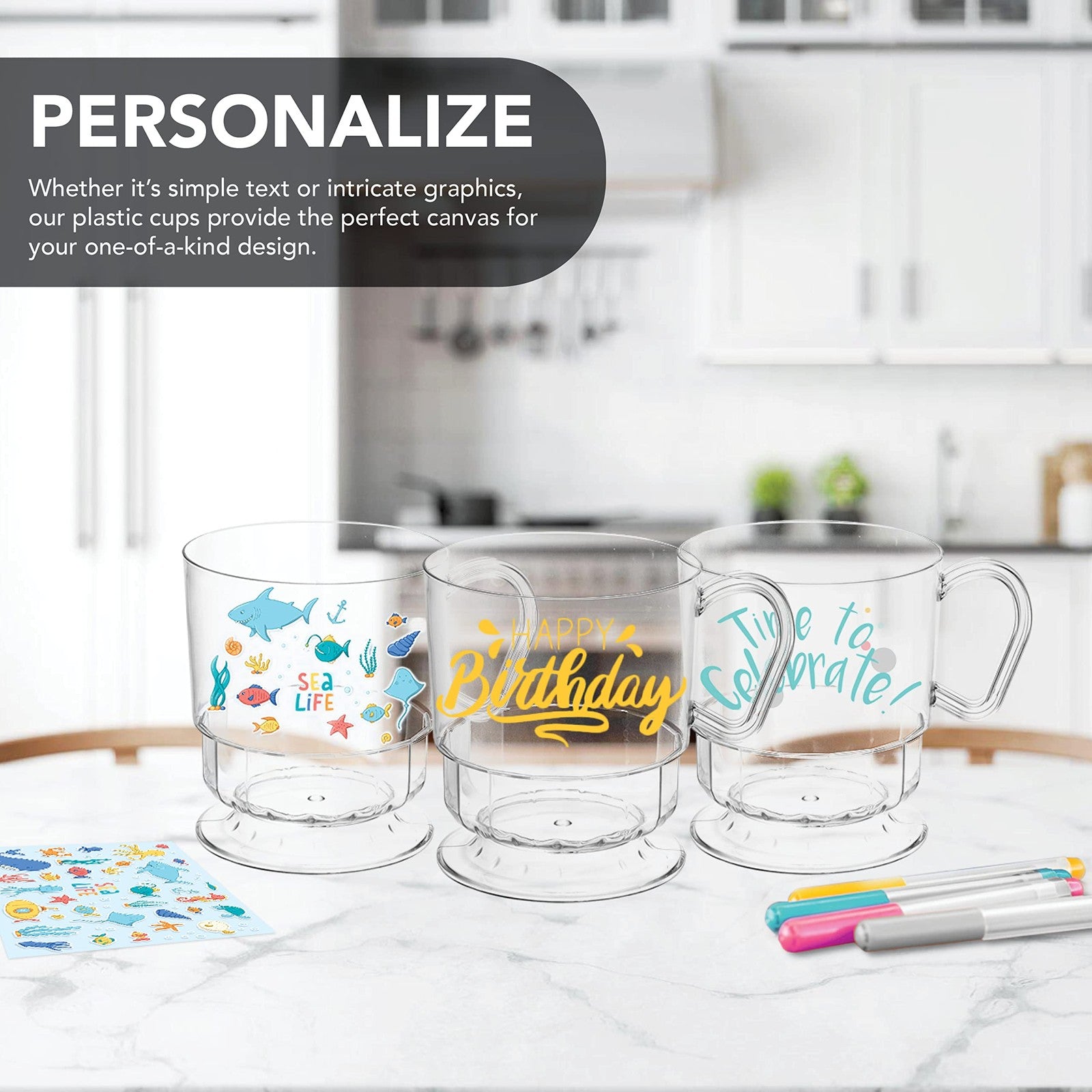 40-Count 8 Oz Clear Plastic Coffee Cups w/ Handles - Party Essentials