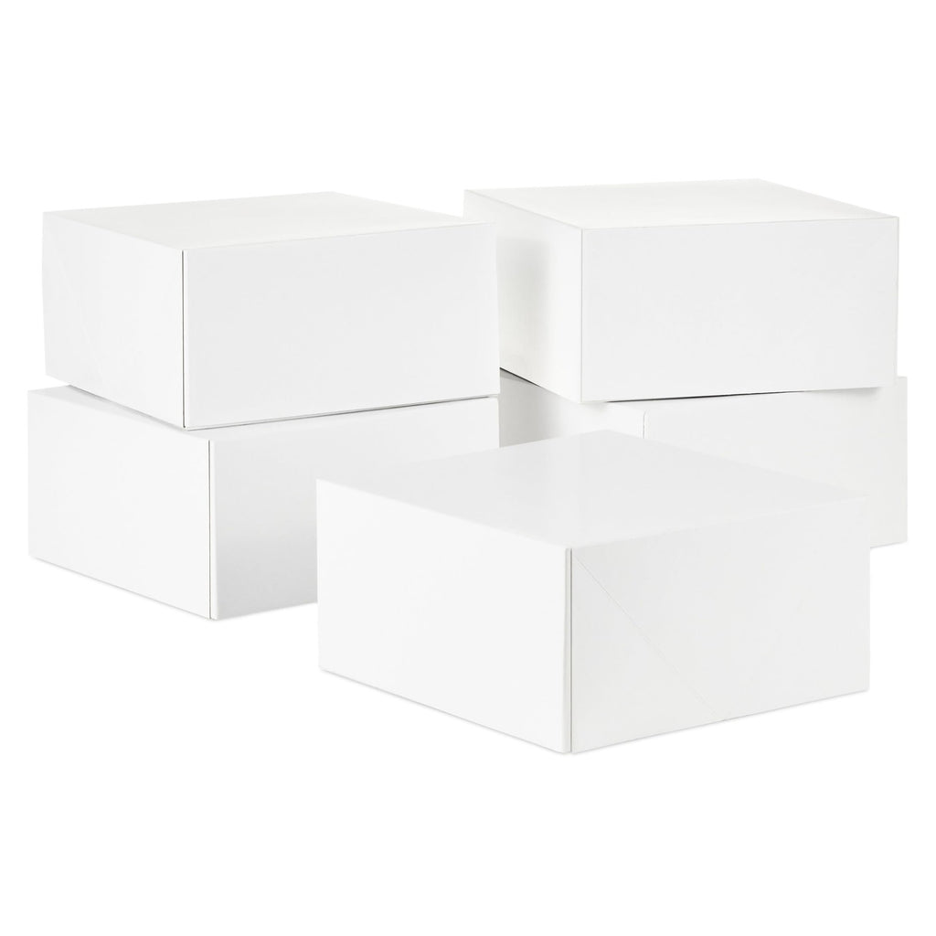 5 White 8" Gift Boxes w/ Lids - Perfect for Christmas & Birthdays