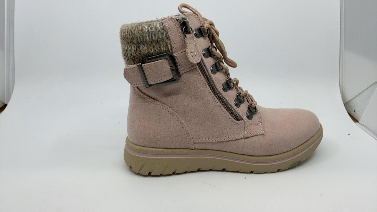 Hearty Lace-Up City Hiker Ankle Boot 7 M Pale Pink Fabric