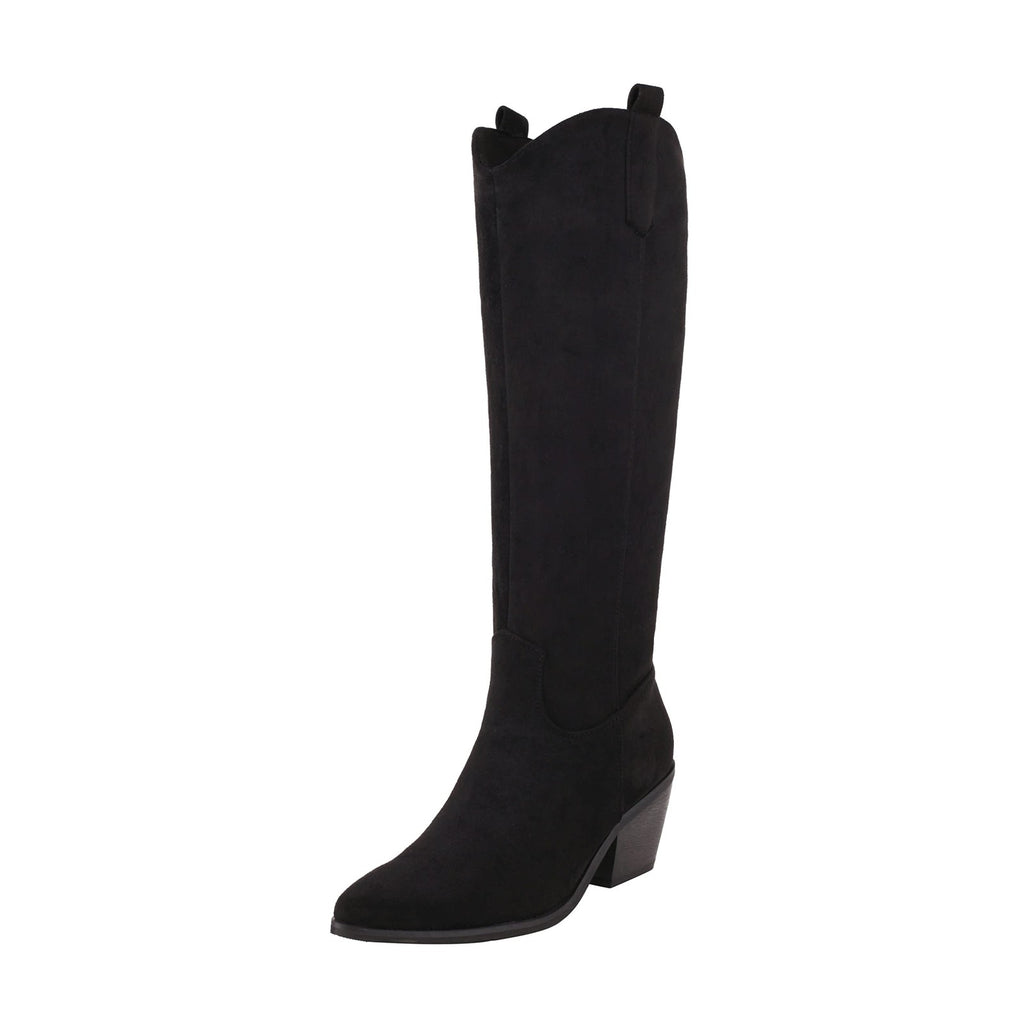 Black Suede Knee High Boots Size 8 Women's Western Cowboy Style