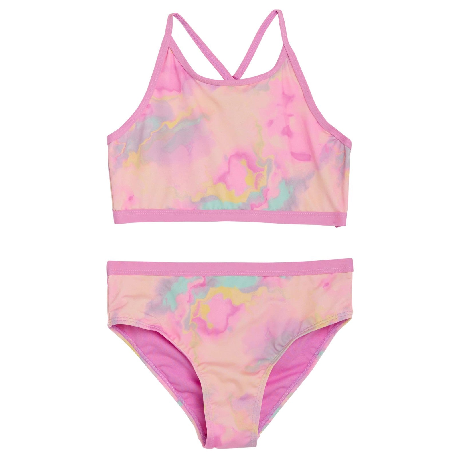 Lands' End Girls' Bikini Set, Large, Pink Multi, UPF 50 Protection