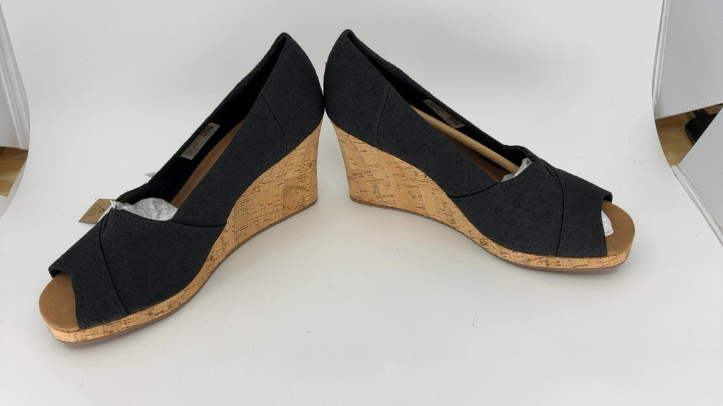 TOMS womens Classic Espadrille Wedge Sandal, Black Scattered Woven, 9.5 US