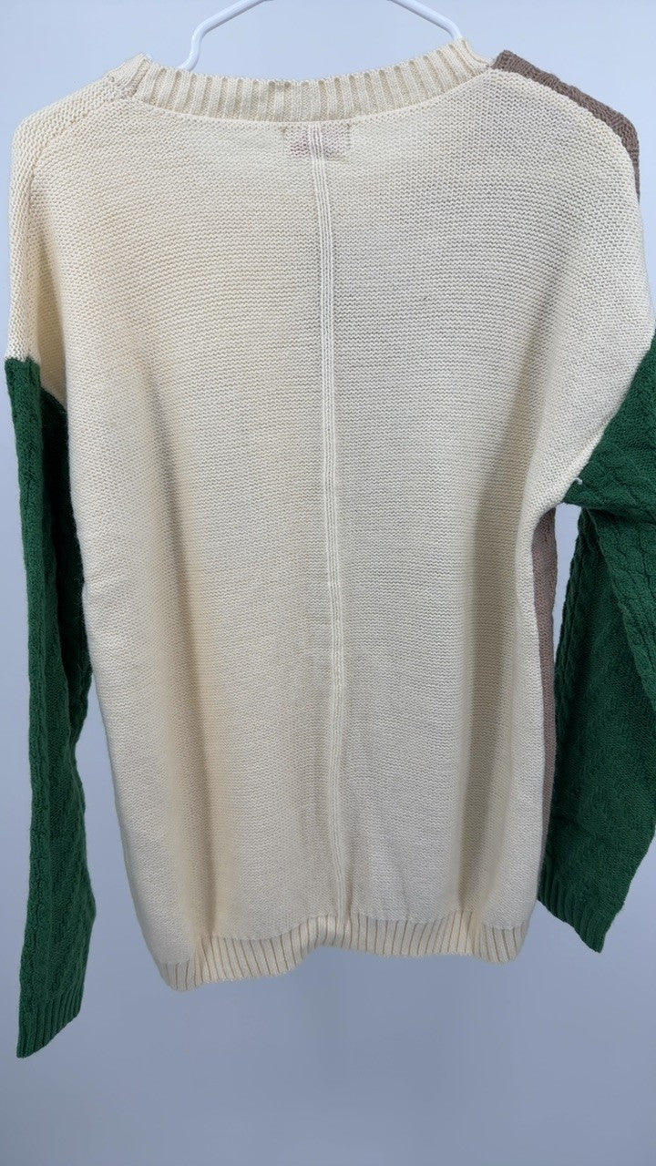 Color Block Round Neck Long Sleeve Sweater