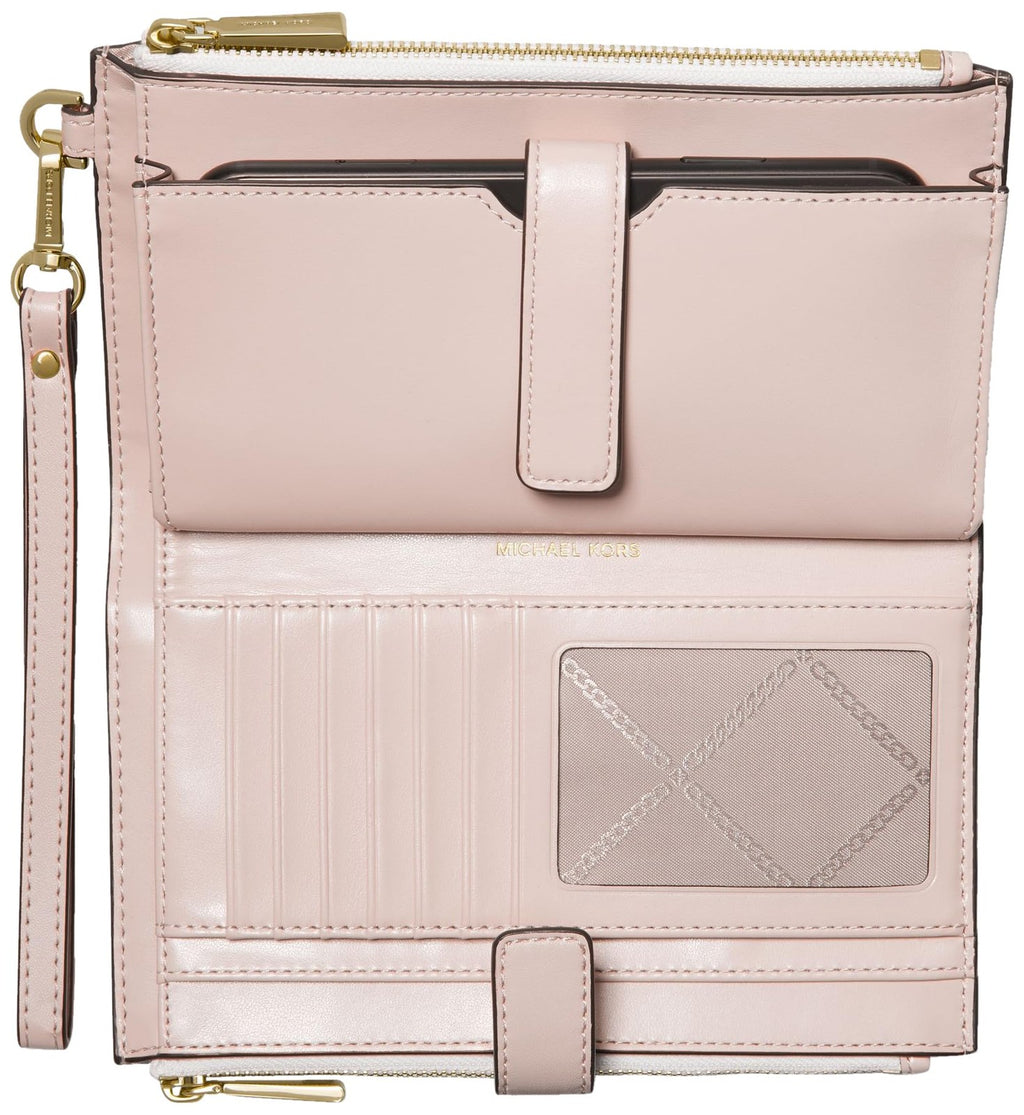 Michael Kors Jet Set Double Zip Wristlet, Gold-Tone Hardware/Vanilla/Soft Pink