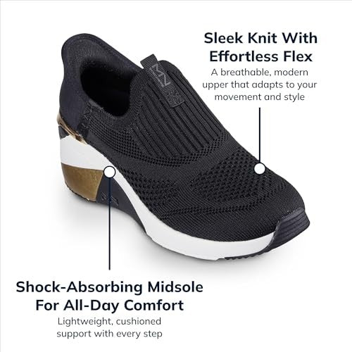 Skechers Women's A-Wedge-Crecent Hands Free Slip-ins Sneaker, Black, 7.5