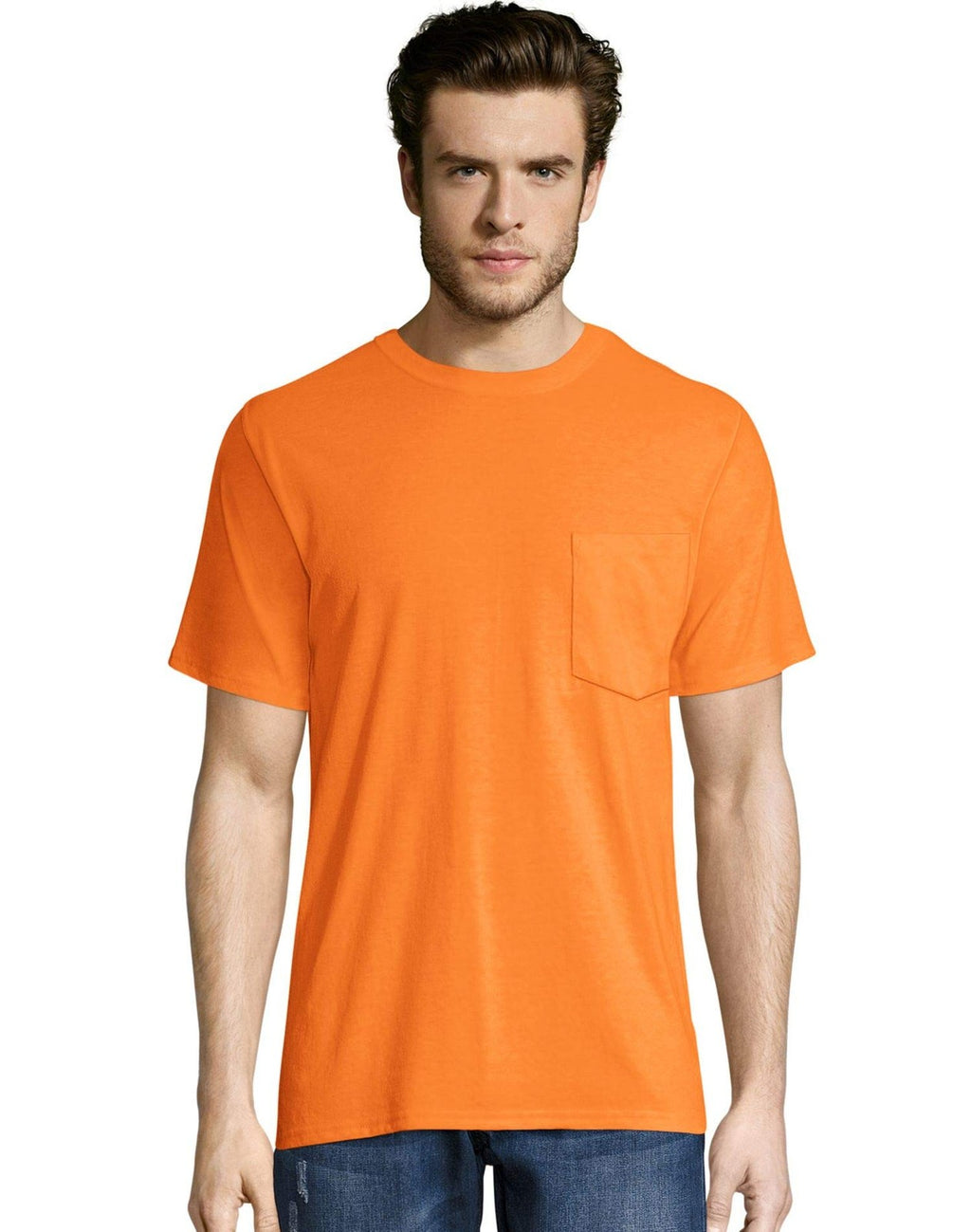Hanes Men's Workwear Short Sleeve Tee 2-Pack, Safety Orange, XX-Large