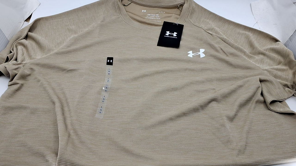 UA Men's Tech Textured Short Sleeve T-Shirt, City Khaki, Large