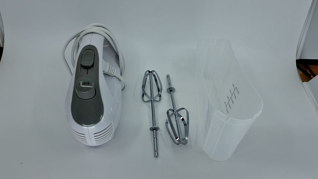 OVENTE 5-Speed Hand Mixer 150W White w/ Storage Case & Whisk Attachments
