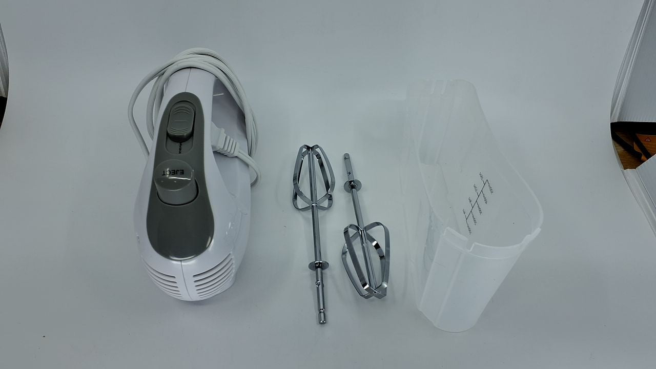 OVENTE 5-Speed Hand Mixer 150W White w/ Storage Case & Whisk Attachments