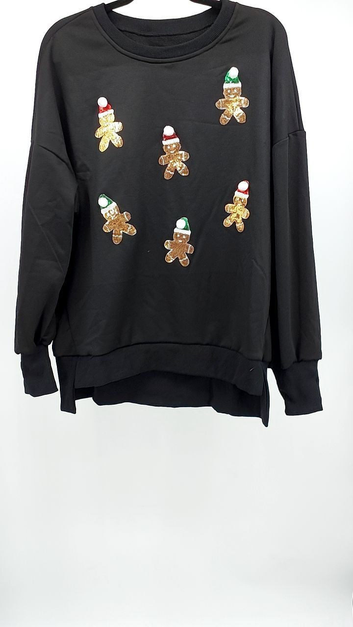 Christmas Sequin Gingerbread Round Neck Sweatshirt
