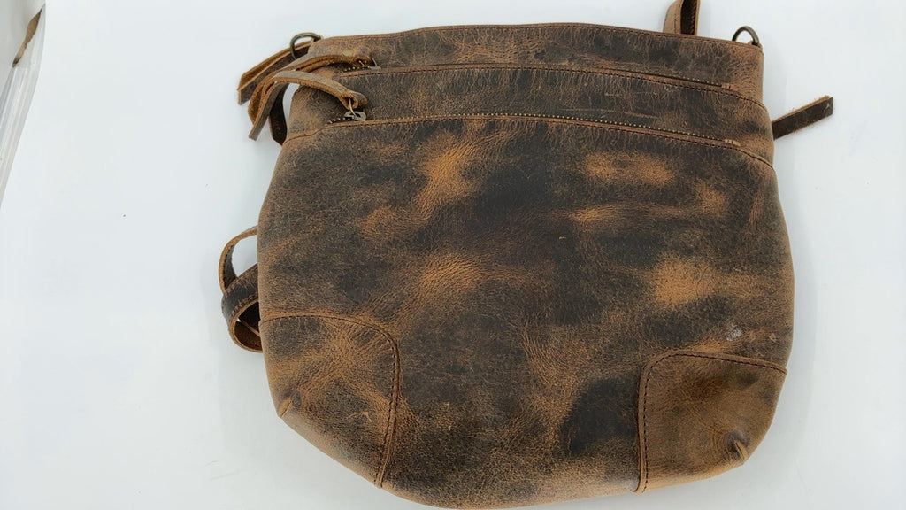 Women's Leather Crossbody Bag - Distressed Tan, Adjustable Strap