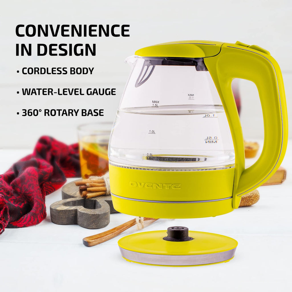OVENTE 1.5L Electric Kettle Green w/ Auto Shut-Off & Removable Filter