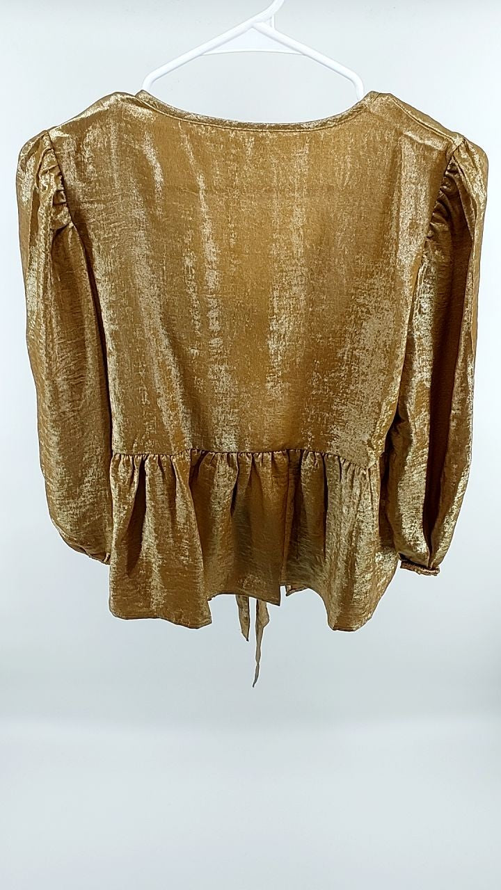 Tied Peplum Three-Quarter Sleeve Blouse