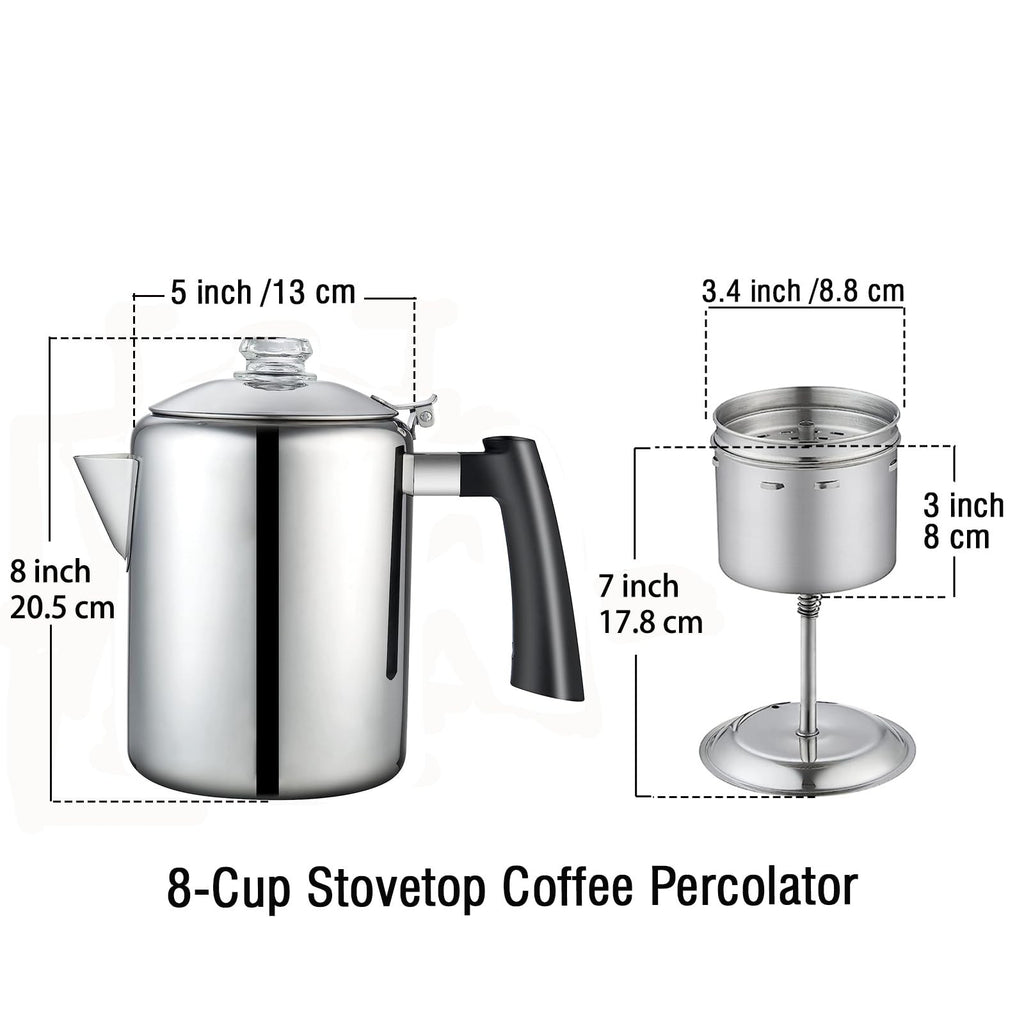 Cook N Home 8-Cup Stainless Steel Stovetop Coffee Percolator Pot Kettle, Tea