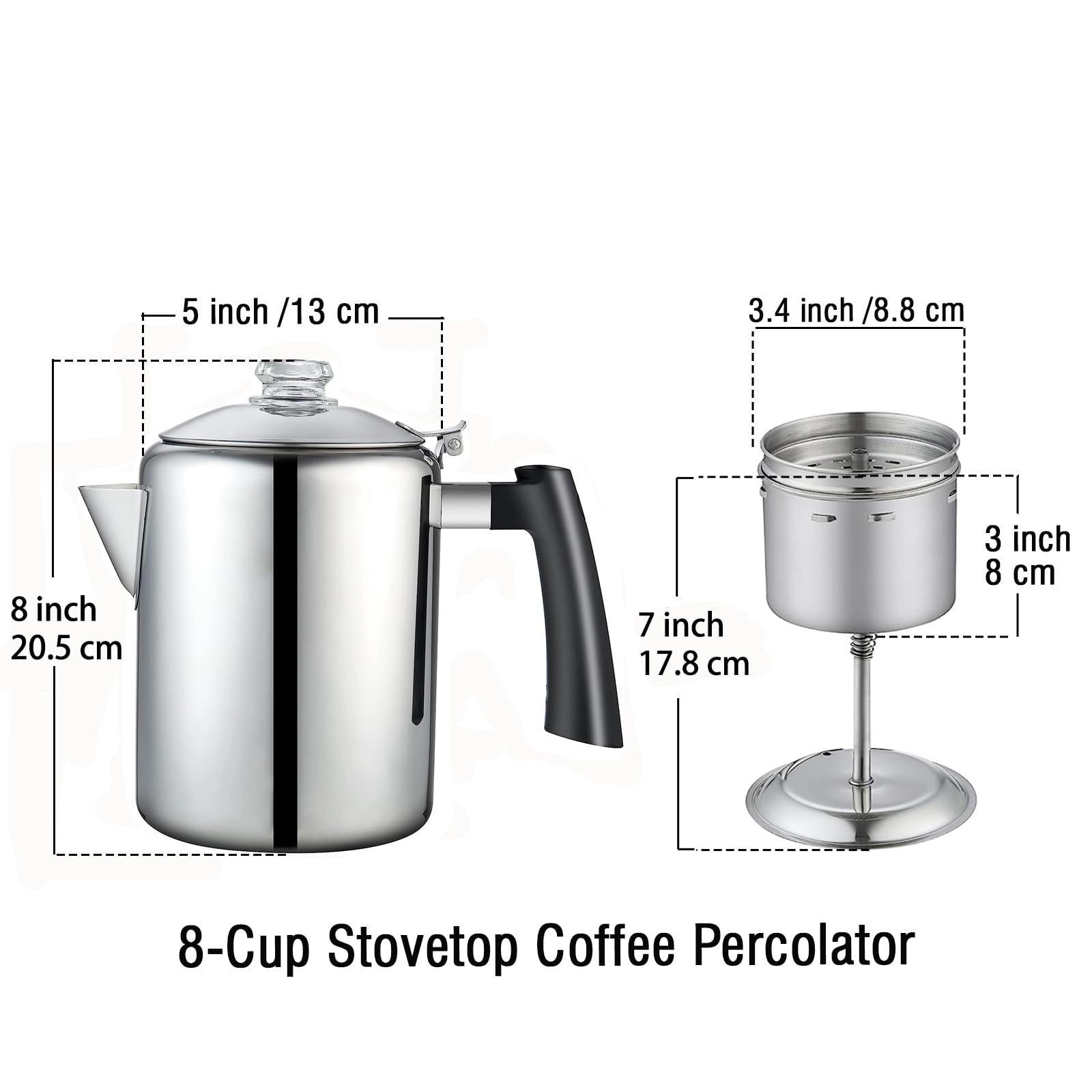 Cook N Home 8-Cup Stainless Steel Stovetop Coffee Percolator Pot Kettle, Tea