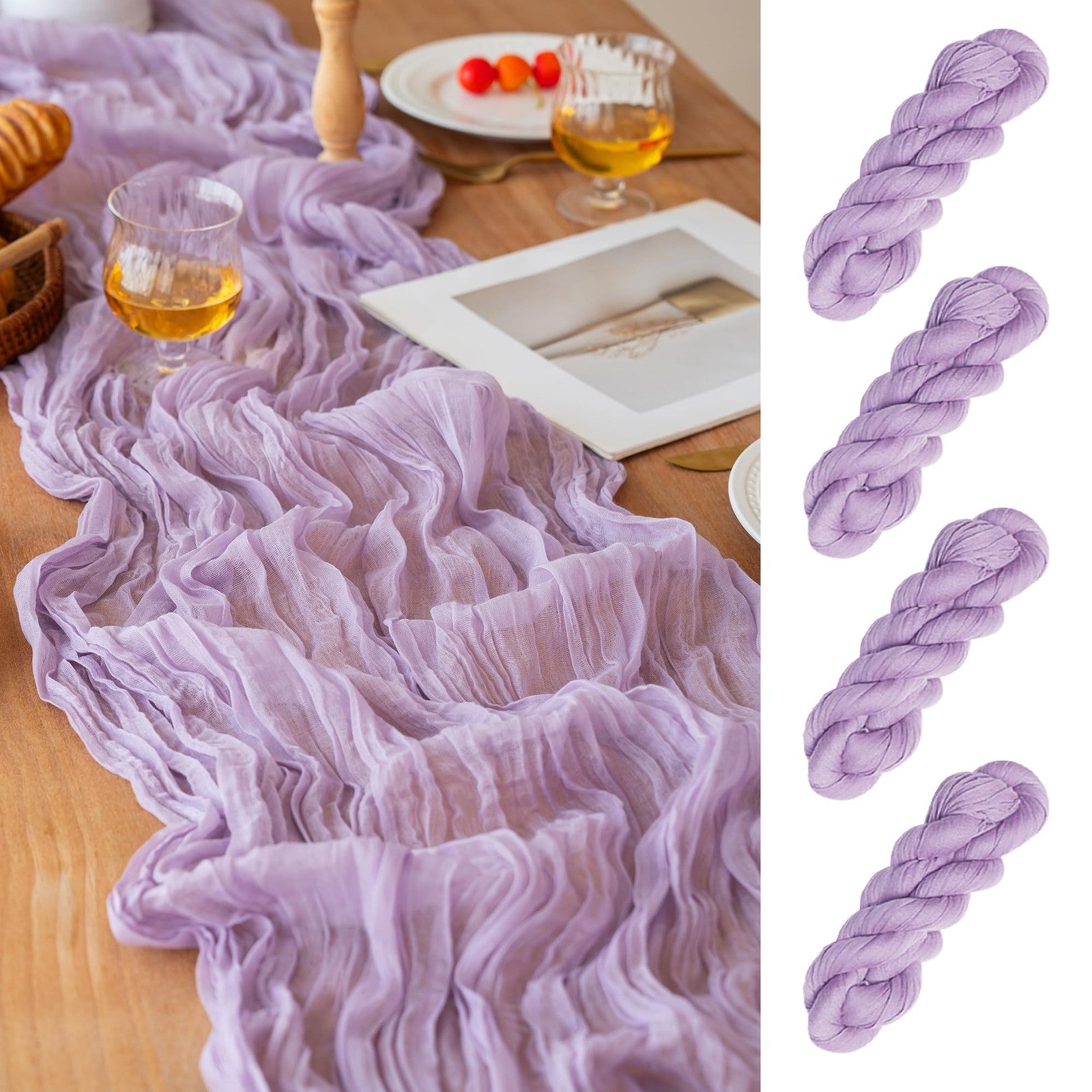 4 Pack Rustic Lilac Table Runner 35x120 In for Bridal Shower & Parties