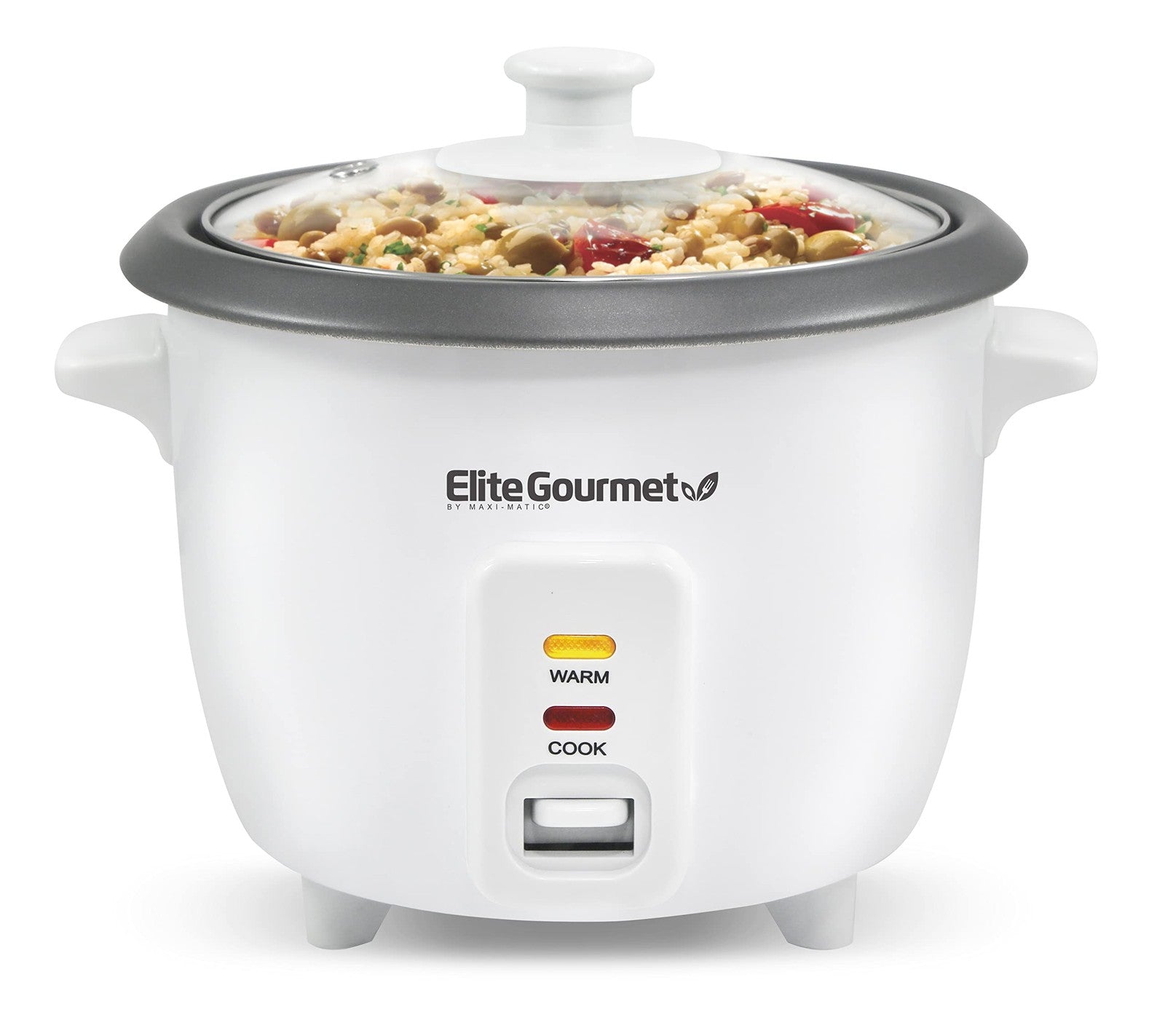 Elite Gourmet Rice Cooker 6 Cups, Non-Stick Inner Pot, White