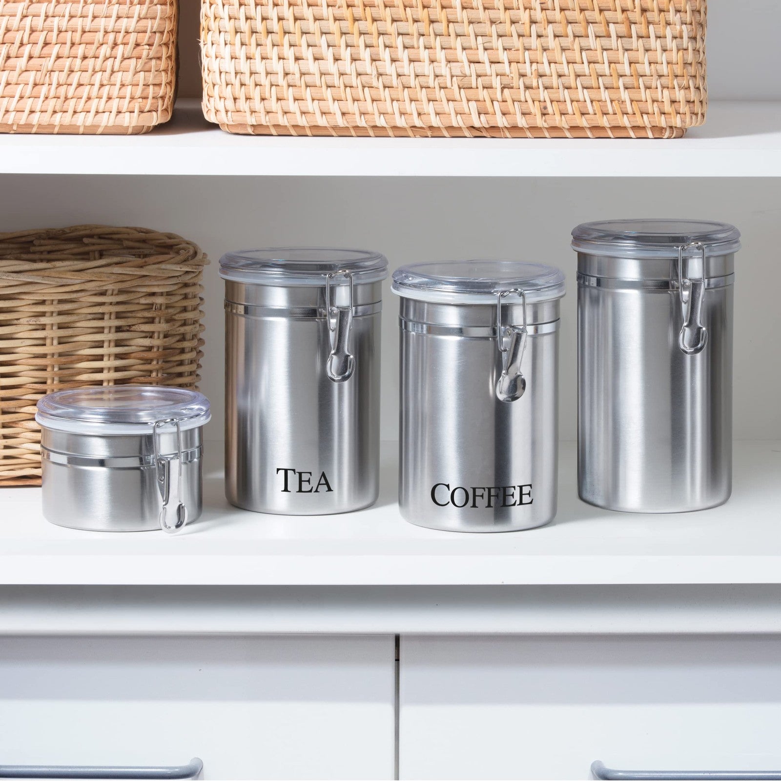 Oggi Stainless Steel Coffee Canister 62 Fl Oz Airtight Clamp Lid