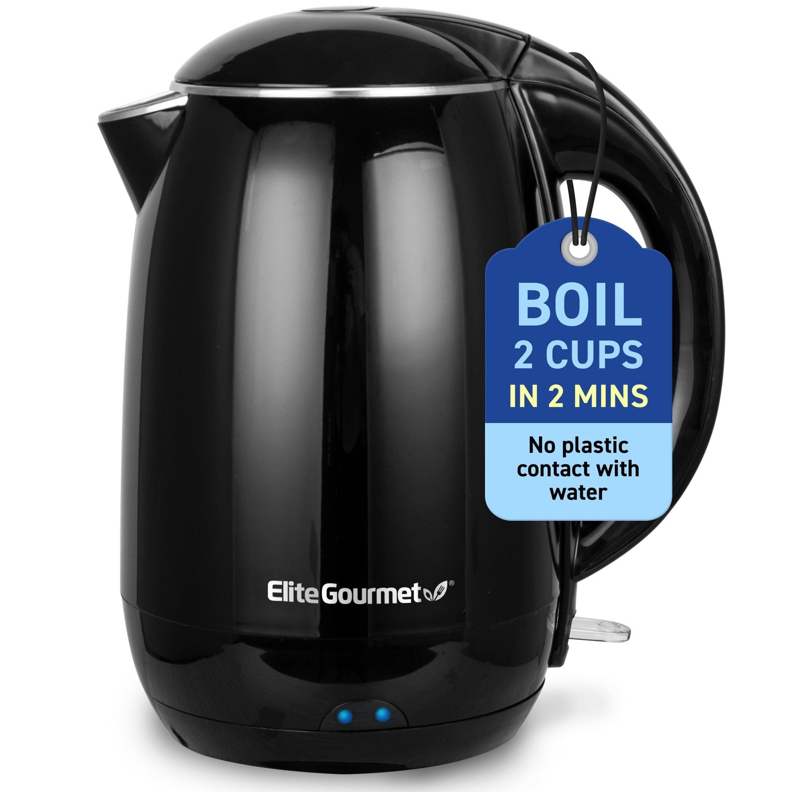 Elite Gourmet 1.8L Cool-Touch Electric Kettle Black, 1500W, Stainless Steel