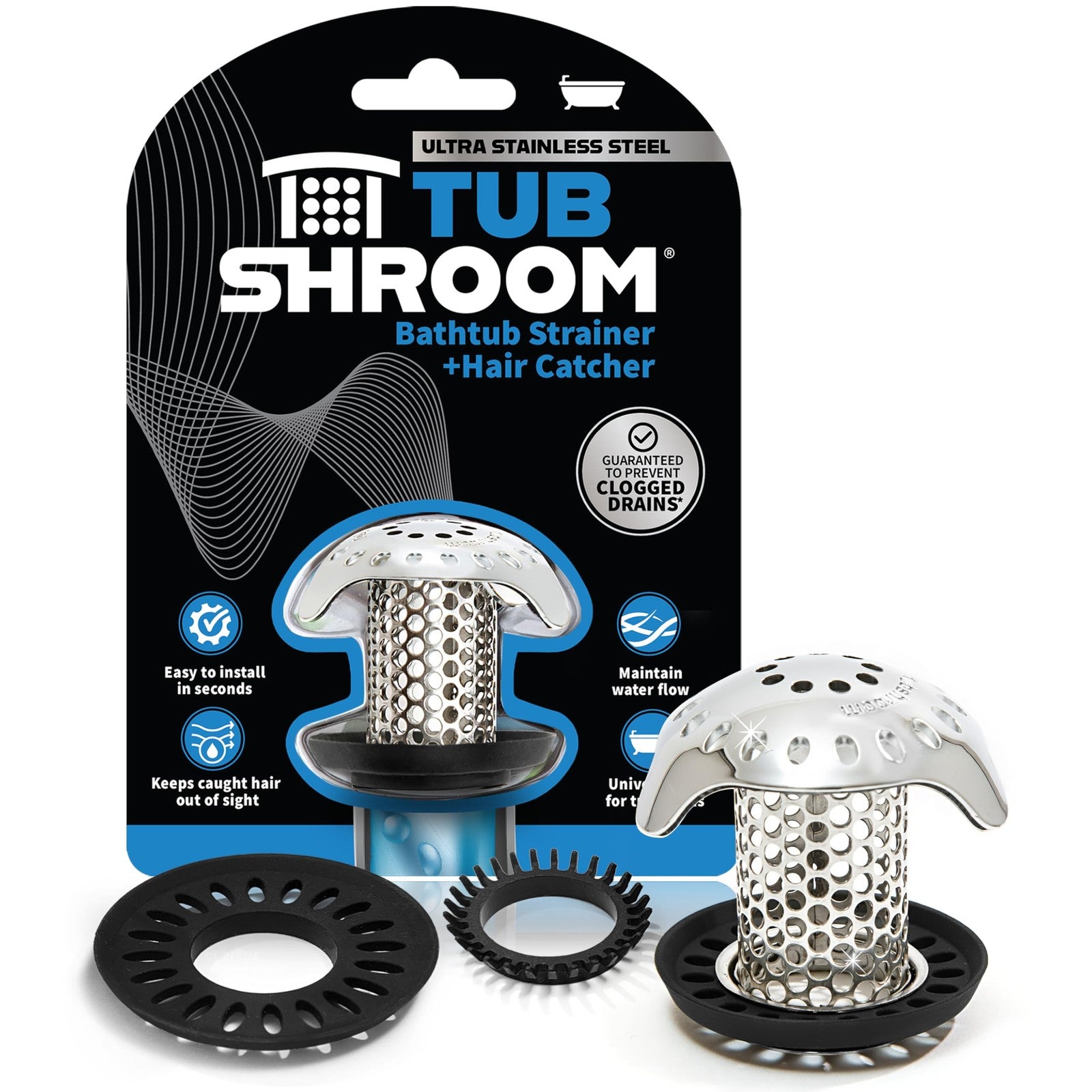 1-Pack TubShroom Ultra Hair Catcher Drain Protector, Stainless Steel