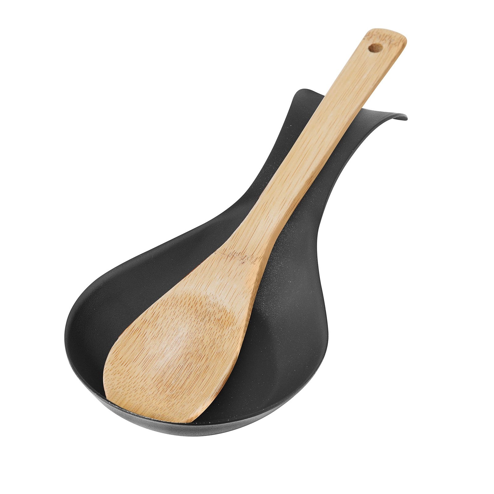 Stainless Steel Spoon Rest w/ Long Handle, Black Kitchen Utensil Holder