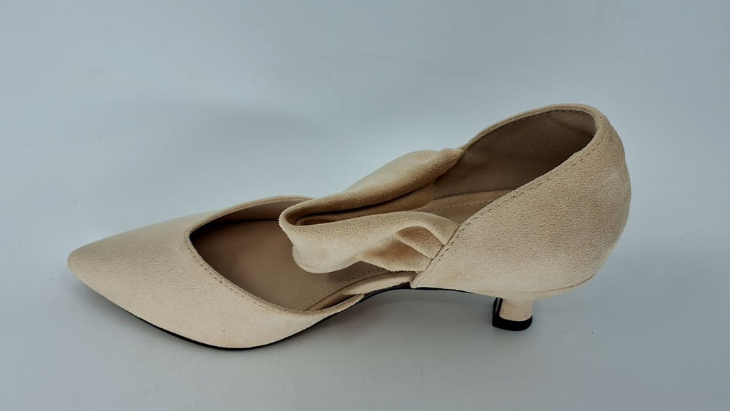 Womens 7.5 Low Kitten Heel Pumps Nude Slip On Ankle Strap Cutout