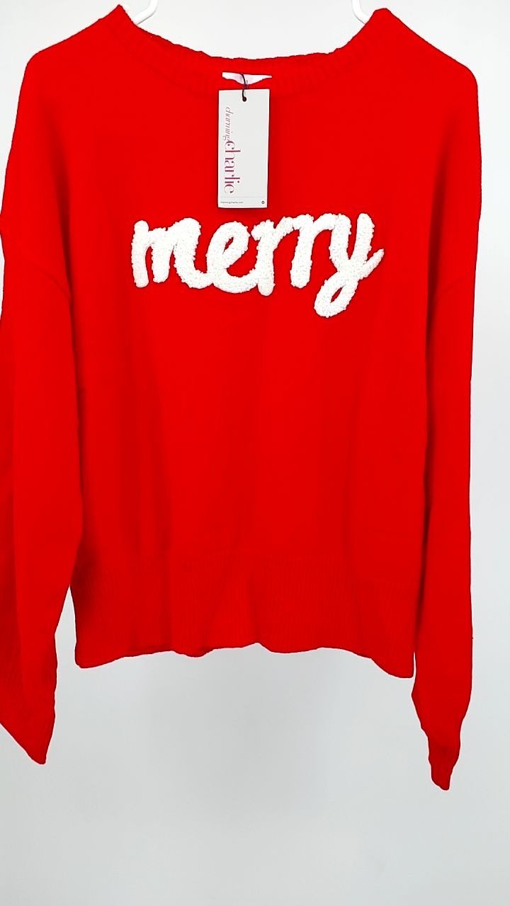 Merry Round Neck Dropped Shoulder Christmas Sweater