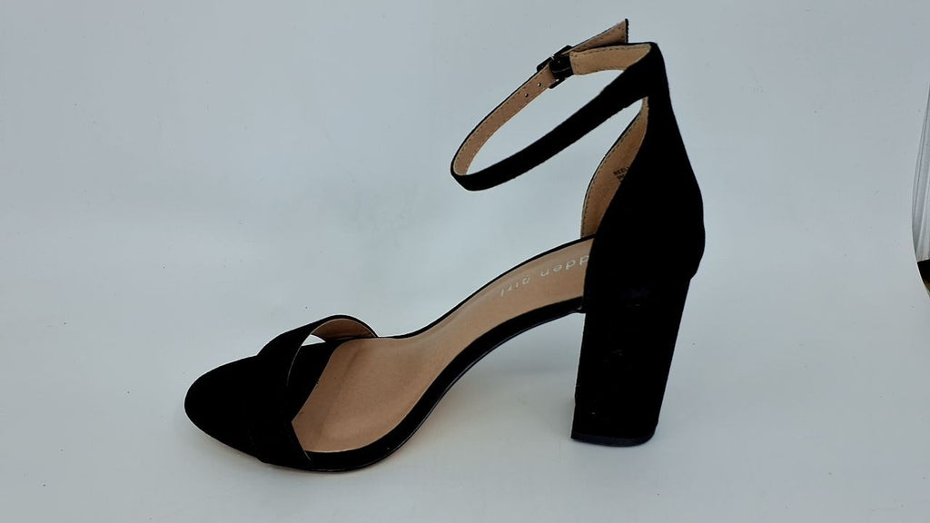Madden Girl Women's Beella Heeled Sandal, Black Fabric, 9