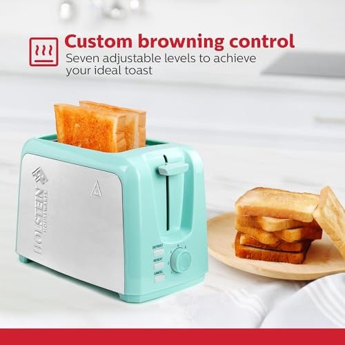 2-Slice Toaster Mint Stainless Steel, 7 Browning Settings, Extra-Wide Slots