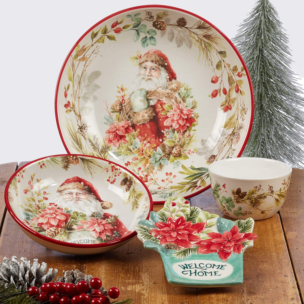 Pinecone & Berry Ceramic Bowls - Set of 4, 22 oz Christmas Serving Bowls